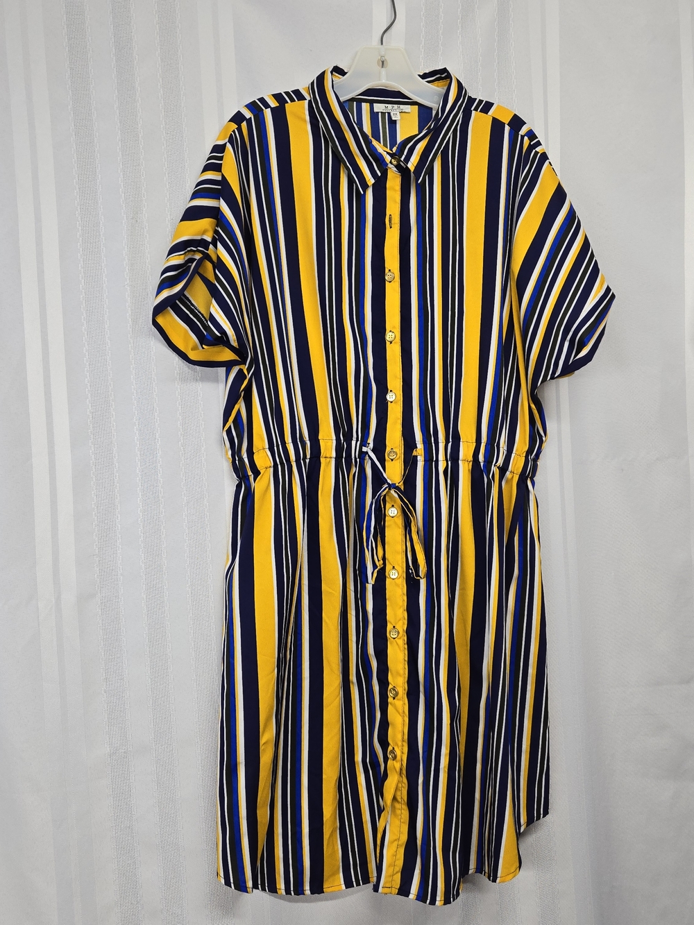 M P H WOMEN'S Yellow & Navy Striped Button-Front Shirt Dress PLUS SIZE 2X